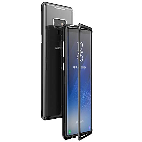 Omio for Galaxy Note 9 Magnetic Case Luxury Metal Frame Tempered Glass Back Cover for Galaxy Note 9 Case 360 Protection Shock Absorption Anti-Scratch Bumper Shell for Samsung Galaxy Note 9 Black Case