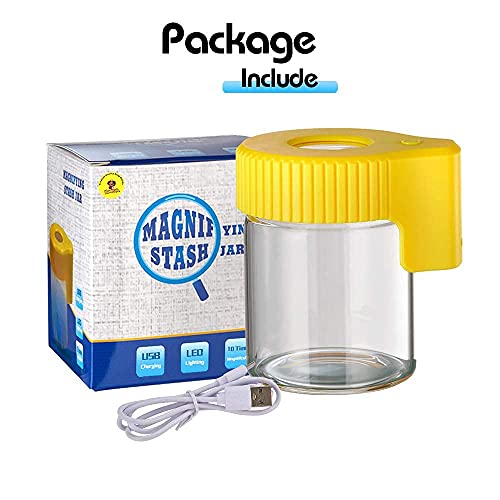 Glass Jar With Magnifying Lid and Light, Honeypuff LightUp LED