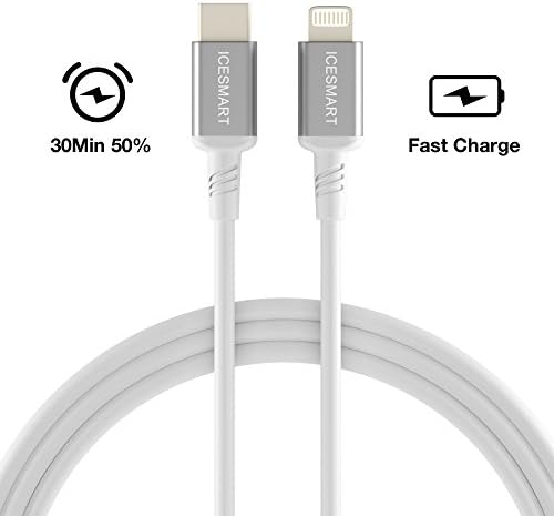 iPhone X Fast Charging USB C to Lightning Cable,ICESMART 6FT PD Type C to Lightning Sync &amp;Data Cable for iPhone X/8/8 Puls Connect to Macbook and Other USB C Devices-Ivory