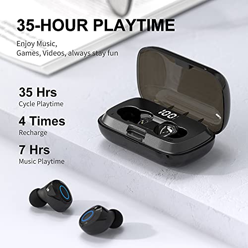 Écouteur Bluetooth, Écouteurs sans Fil Bluetooth 5.1 CVC 8.0 Antibruit IPX7 Étanche 35H Stéréo Casque, Oreillette Bluetooth Sport avec Double Micro Intégré Contrôle Tactile pour la Courir, Travail
