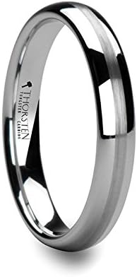 ANGELOU Rounded White Tungsten Carbide Ring with Brushed Center Stripe | 4mm | 3.5