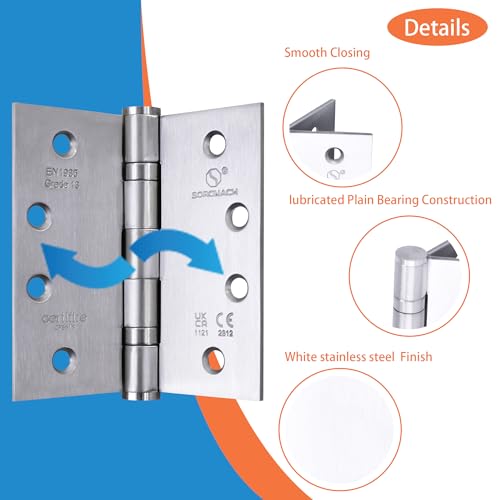 SORGMACH Door Hinges, 4 x 3 in Satin Nickel Door Hinges Thickness 3 mm Hinges for Wood, 304 Stainless Steel Commercial Interior Exterior Door Hinges(3 Pack)