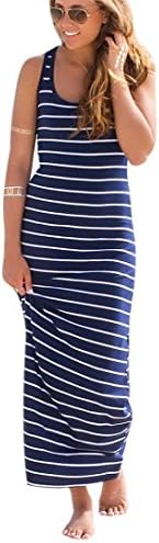 Teresamoon Women's Striped Casual Sleeveless Maxi Loose Long Dress