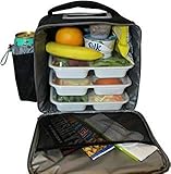 Insulated Lunch Bag for Men Women Adult Large Lunch Box by LeDish - Black Square Cooler Tote Bag with Adjustable Shoulder Strap and pockets - Best Reusable Lunchbox