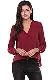 Meaneor Women's Chiffon Wrap Front V Neck Shirt Blouse