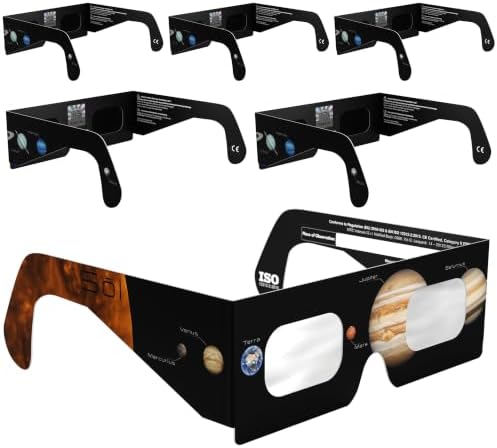 Occhiali per Eclissi Solare 12 Agosto 2026 Omologati CE ISO 12312-2 | 6 Pezzi Protezione per l'Osservazione del Sole | Produttore Europeo AAS | Filtro Solare Certificato per Astronomia | Design