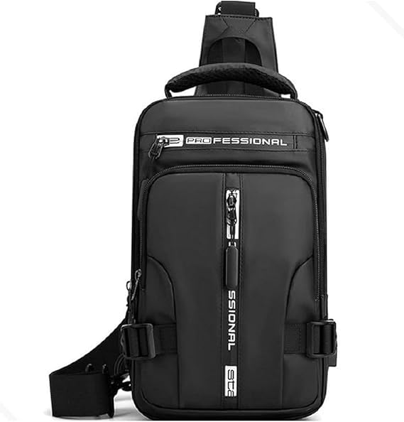 Bolsa Masculina Transversal Impermeável, Mochila com Saída USB, Pochete Grande em Poliéster, Alça Ajustável para Tablet e Celular