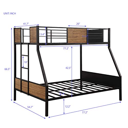 Rhomtree Twin Over Full Bunk Bed Study Metal Bed Frame With Ladder And Safety Rails Home Bedroom Furniture Space Saving