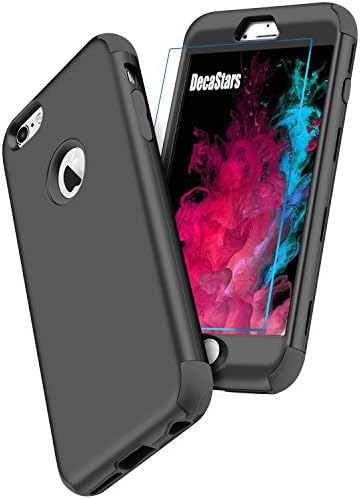 iPhone 6 Plus Case, DecaStars 360 Full Coverage 3-in-1 Armor Hard Back Cover [Tempered Glass Protector] Shockproof TPU Silicone Bumper Case for Apple iPhone 6/6S Plus [5.5 Inch] - Black