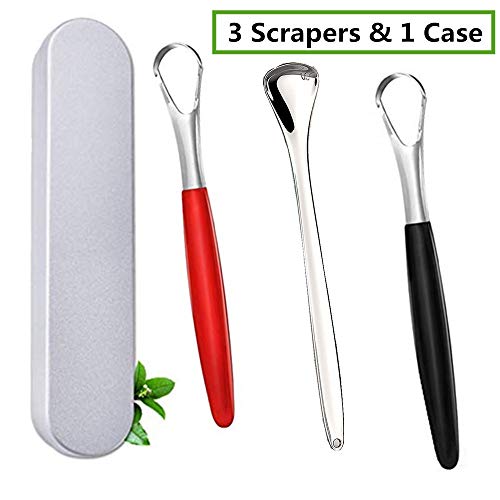 3 Pack Tongue Scraper Cleaner Stainless Steel Fresh Breath Tongue Scrapers Metal Tongue Scraping Cleaner for Oral Care (3Pack-3Color)