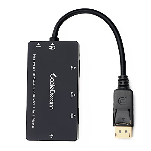 CABLEDECONN 4-in-1 Multi-Function Displayport to Hdmi/Dvi/Vga Adapter Cable with Audio Output Micro USB Male to Female Converter Supports 3 Monitors Simultaneously