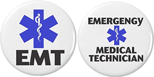 Set 2 EMT Emergency Medical Technician Blue Symbol 2.25' Large Buttons Pins