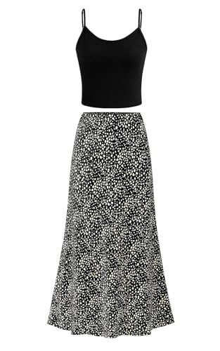 PRETTYGARDEN Spaghetti Strap Tank Top Summer Sets Women 2 Piece Outfits Floral Maxi Skirts for Women Trendy Beach Vacation