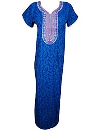 Women's Maxi Dress Caftan Neck Embroidered Cotton Long Kaftan L