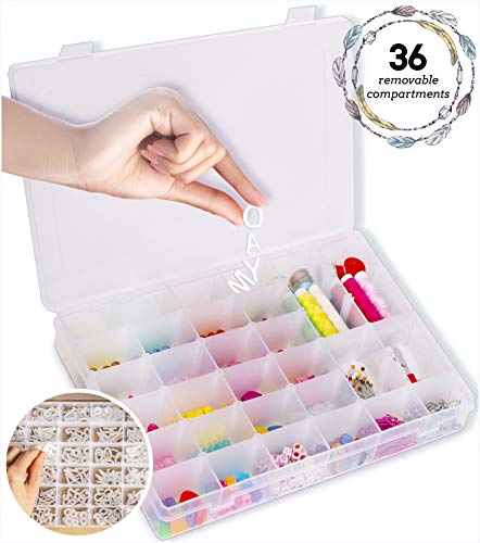 Plastic Organizer Box with Dividers - Clear Organizer Box with 36 Compartments - Best for Letter Board Letters, Bead Storage, Fishing Tackle & Jewelry Box