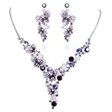 EVER FAITH® Elegant Butterfly Silver-Tone Purple Austrian Crystal Necklace Earrings Set