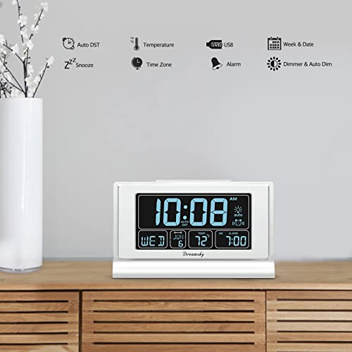 DreamSky Digital Alarm Clock with Battery Backup for Bedroom, Auto Set