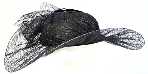 Women's Black Lace Widow Wire Brim Costume Hat with Feathers