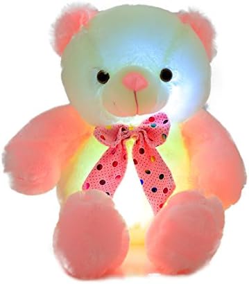 AMFO LED Light Nights Teddy Bear Stuffed Animals Plush Night Light Toy Colorful Gleamy Gift 20Inch (Pink&amp;White)