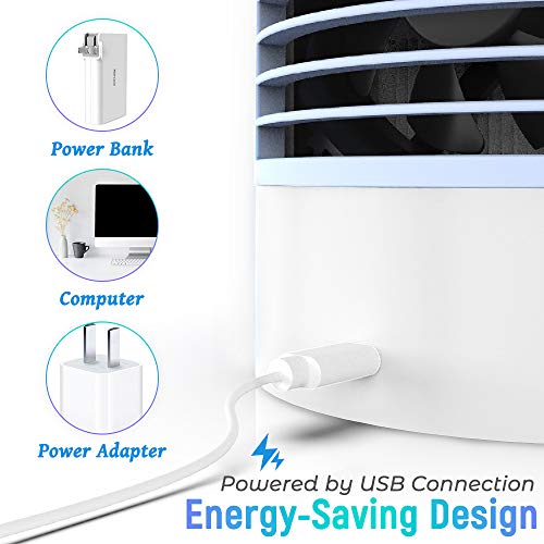 Personal USB Air Cooler Portable Air Conditioner, ShookOne[2019 Version] Desktop Cooling Fan with Breathing LED Night Light and 3 Speeds for Office Home Travel (Gray) - Thumbnail 4