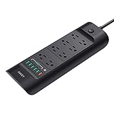 AUKEY PA-S13-Black PA-S13- Power Strip, 8 Outlets and 6-Port USB Charger with Quick Charge 3.0, 5' Power Cord and Wall Mount Hole, Black Pack