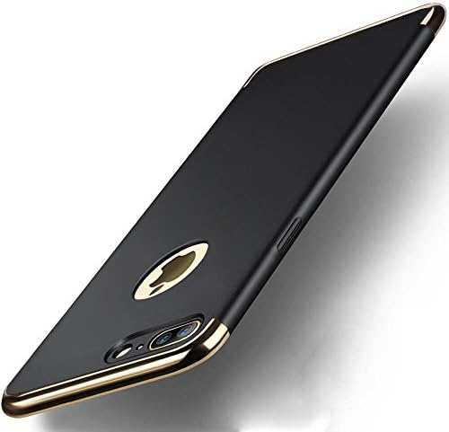 Iphone 7 Plus Case, 3-in-1, Scratch resistant, Ultra thin, Ultra Light, Anti-fingerprint, Shockproof Electroplate Frame, Excellent Grip Case with Classy Gold Trim- Smooth surface (Cool Black)