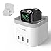 Simpeak 4 Port USB Charger Stand Dock for Apple Watch Series 1 2 3 4 [Nightstand Mode] -with Phone Holder Charger Stand for iPhone 5/6/7/8/XS MAX and Other Smartphone, Grey/White
