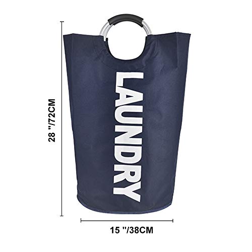 XIFIRY Large Laundry Basket, Collapsible Fabric Laundry Hamper, Foldable Clothes Bag, Folding Washing Bin for College Dorms Family (Dark Blue) - Thumbnail 5
