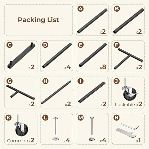 HYSEYY Double Rods Clothing Rack, Rolling Clothes Rack, Metal Garment Rack with 4 Lockable Wheels & Storage Shelf, Sturdy Coat Rack for Bedroom, Laundry, Living Room - 160H x 113W x 42D cm (Black)
