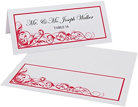 Scribble Vintage Swirl Easy Print Place Cards, Pearl White, Ruby Red, Set of 25 (7 Sheets)
