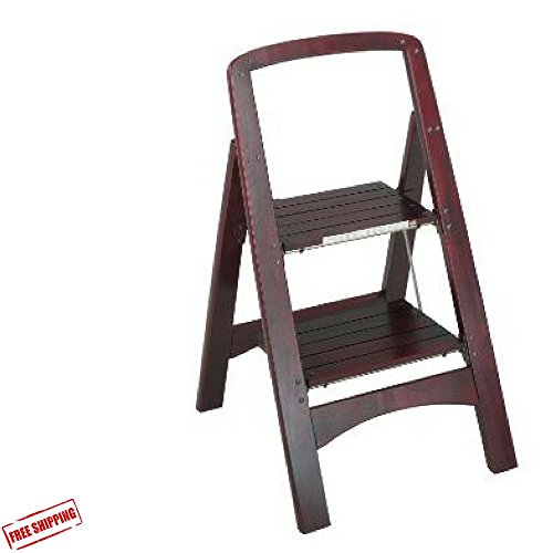 Wooden Stepladder, Folding Step Stool, 2 Steps, Folded Flat Step Stool, Home Decor Design, Easy Storage, Mahogany & Ebook Home Decor - Thumbnail 4