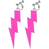 80s Neon Earrings Acrylic Exaggerated Women Lightning Bolt Clip on Earrings Non Pierced Earrings Halloween Jewelry 80's Party