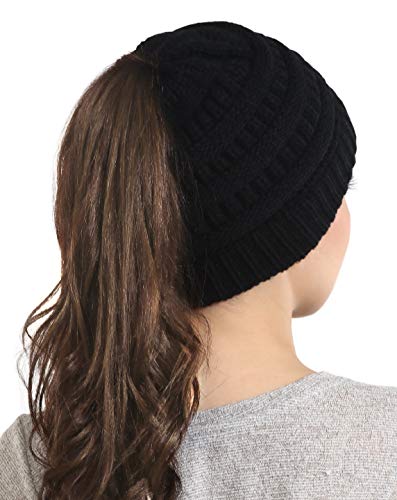 Brook + Bay Cable Knit Multicolored Beanie - Stay Warm & Stylish - Thick, Soft & Chunky Beanie Hats for Women & Men - Serious Beanies for Serious Style (Pony Black)