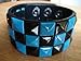 Blue/Black Checkered Studded Black Leather Bracelet