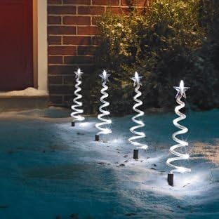 LED Spiral Lights Set Of 4 Path Finders Mini Christmas Tree Outdoor Lights.