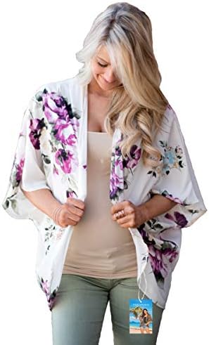 YULOONG Womens Cover Ups Chiffon Floral Print Kimono Loose Shawl Cardigan Boho Summer Casual Blouse Top Sexy Beach Swimwear Capes