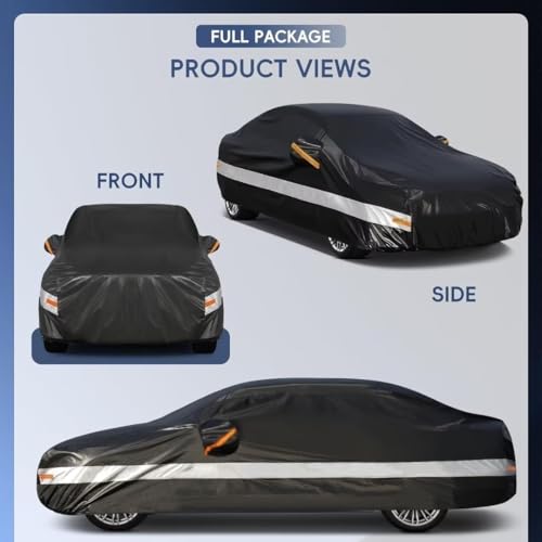 Holthly 10 Layer Outdoor Car Cover, Waterproof Car Cover, Sun and Dust Protector Cover, Car Layer Suitable for Audi A4 A5, BMW 3 Series, Mercedes C-Class, VW Passat, etc. C7 Black