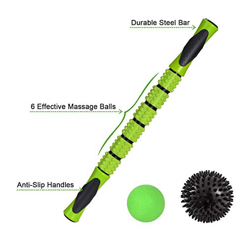 6 in 1 Massage Foam Roller Kit 18" Large Foam Roller with Muscle Roller Stick 1 Resistance Band & 2 Massage Balls for Physical Therapy Injury Prevention Stretching Yoga & Trigger Point