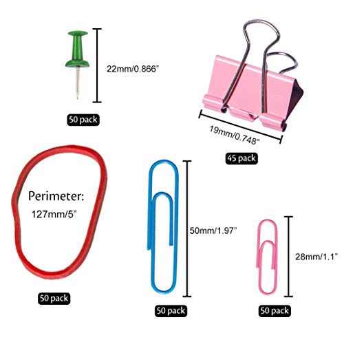 245 Pack Binder Clips, Paper Clips, Rubber Bands, Push Pins - 45 Pieces 19mm Paper Clamps Paper Binder Clips Metal Fold Back Clips with Box Assorted Colors