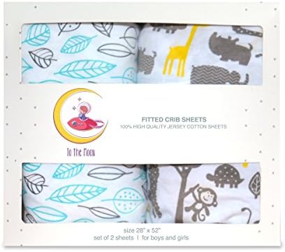 Crib Sheets - 100% Cotton Toddler Gift Set 2 Pack Extra Soft Cotton for Baby Girl or Boy Hypoallergenic for Delicate Skin by To The Moon