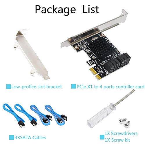 SATA Card,SATA 3.0 4 Ports Adapter Card with 4 SATA Cables,6 Gbps SATA Controller PCI Express Expression Card with Low Profile Bracket, Boot as System Disk,Support 4 SATA 3.0 Devices(SA3014)