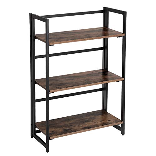 VASAGLE Vintage Bookcase, 3-Tier Folding Ladder Shelf, Portable Storage Rack Shelf, Easy Assembly Wood Look Accent Furniture with Metal Frame for Home Office, Vintage ULLS66X