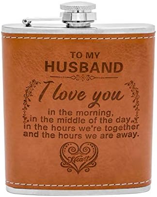 Personalized Engraved Hip Flask -7oz with Funnel- Stainless Steel Flask Sets, The Perfect flasks for liquor for men Gift, Boyfriend Gift, Husband Day Gift or Groomsmen Gift (Brown-To Husband)