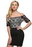 Zeagoo Women Boat Neck Lace Patchwork Slim Bodycon Party Club Mini Dress
