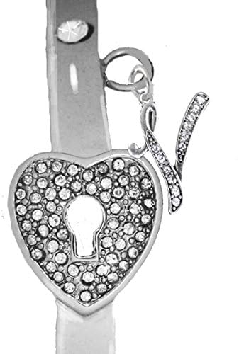 It Really Locks!, The Key To My Heart, "Initial V ", Cuff Crystal Bracelet, Hypoallergenic, Safe-Nickel, Lead, Free