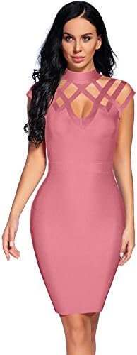 Madam Uniq Women's Hollow Out Bandage Party Dress Sleeveless High Neck Bodycon Dresses Club
