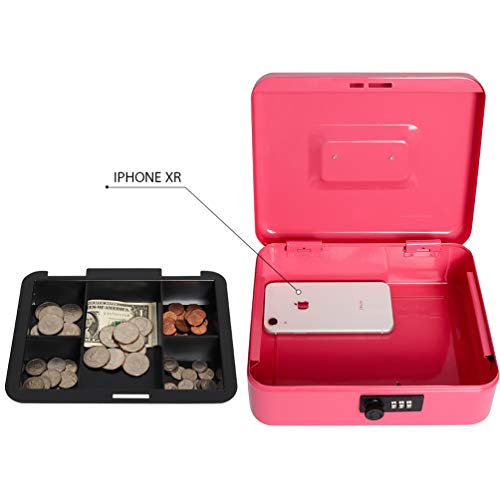 Safe Cash Box with Combination Lock, Decaller Medium Double Layer Cash Box with Money Tray