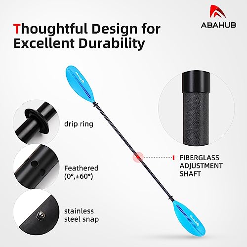 Abahub Kayak Paddle, 220 cm to 240 cm, Adjustable Aluminium Double Oars Kayak Paddle Kayak Paddle Paddle with Paddle Line for Kayak Rowing Boat Canoe Black/White/Blue/Green/Orange/Yellow/Turquoise