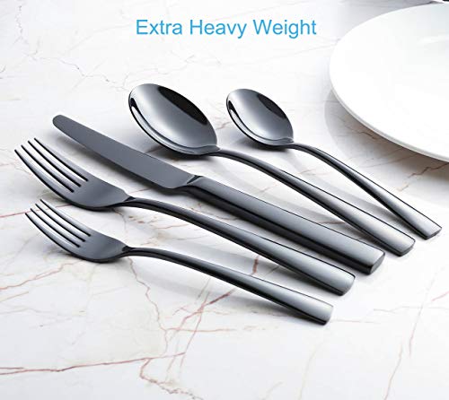 20-Piece Stainless Steel Flatware Silverware Set Service for 4 Dinnerware Mirror Polished Include Knife/Fork/Spoon Dishwasher Safe (Black)