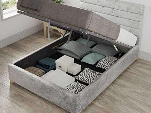 Aspire Beds Euston Upholstered Ottoman Storage Bed Crushed Velvet in Silver Double (4ft6) made in UK